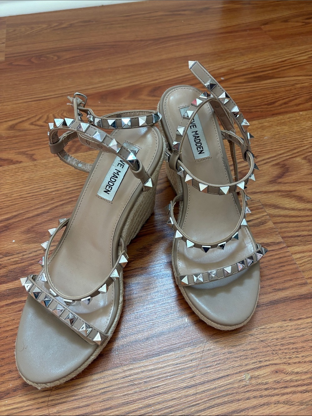 Steve Madden Studded Espadrille Wedges - Cream/Silver
